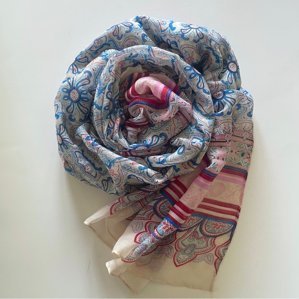 Boho MOON Sheer Floral Paisley Scarf Pink Blue Oversized Lightweight Wrap Shawl